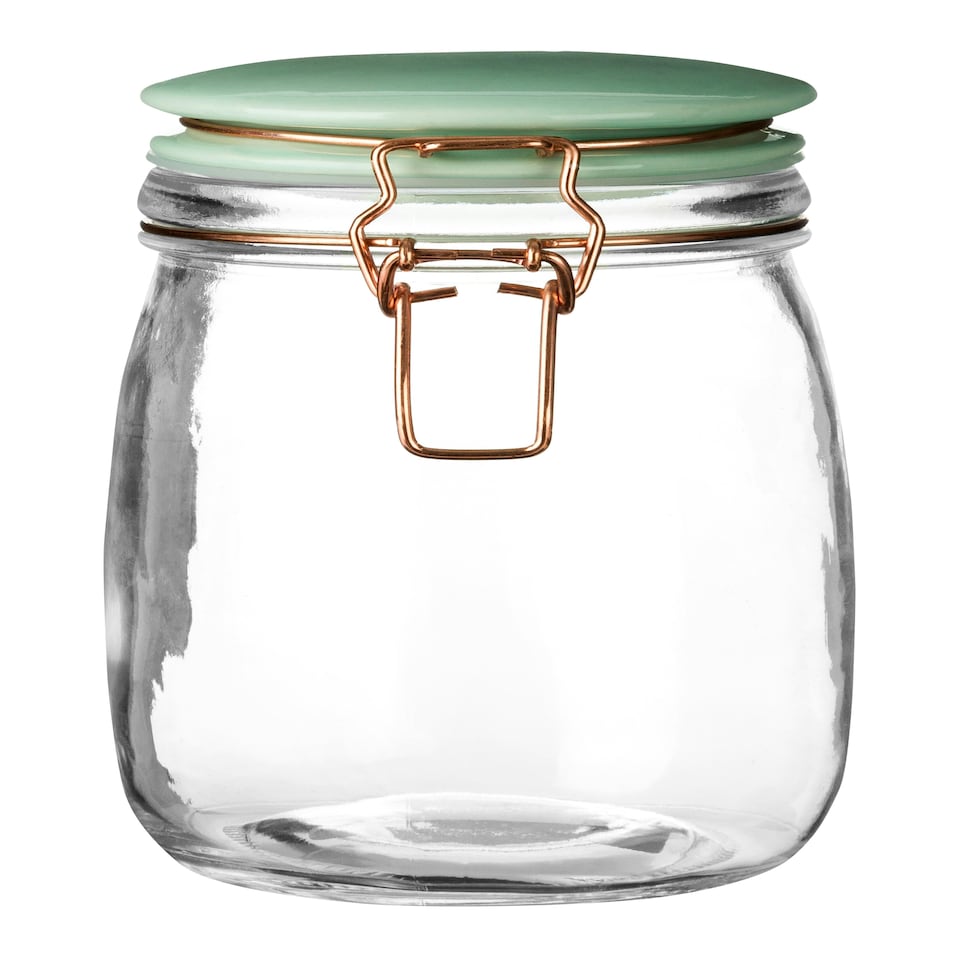 Interiors by Premier Retro Pastel Green Glass Jar, 1000ml Capacity, Airtight Clip Lid with Silicone Seal
