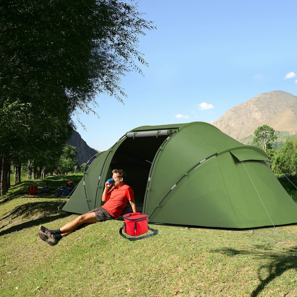 image 1 of Outsunny 4 Person Camping Tent Dome Family Travel Group Hiking Room Fishing