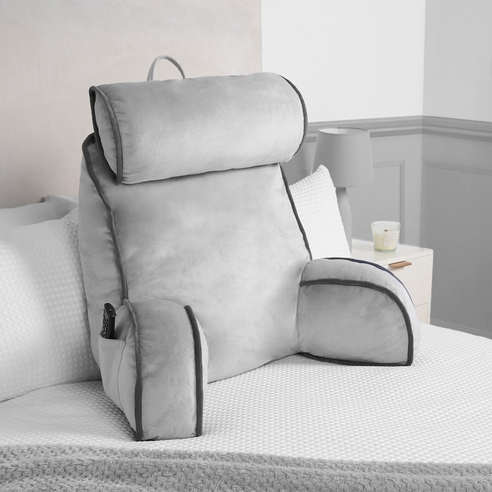image 1 of OHS Piped Edge Reading Pillow with Head Rest Back Support Bed Sofa | Grey