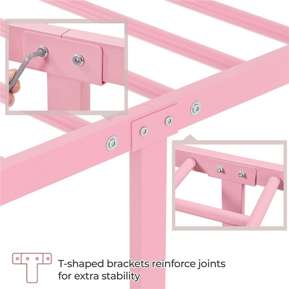 image 1 of Yaheetech 3ft Single Vintage Iron Platform Bed with High Headboard Pink