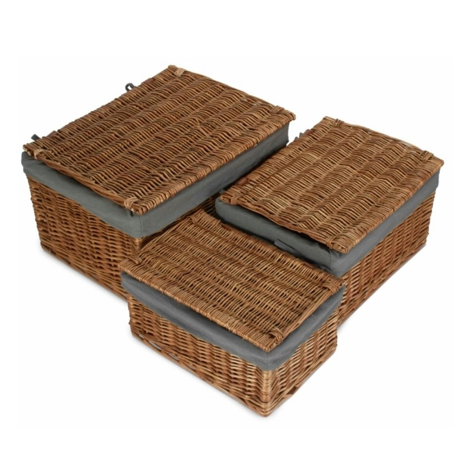 image 1 of Set of 3 Light Steamed Cotton Lined Basket Brown | Brown