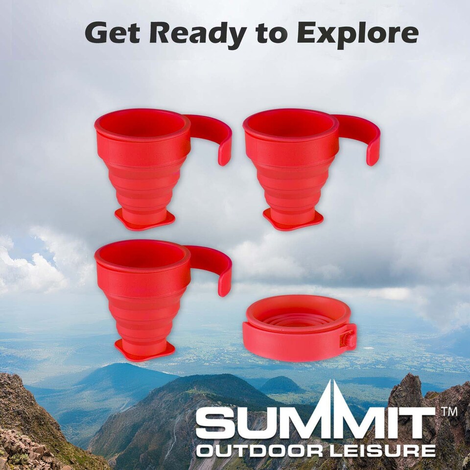 image 1 of PMS Folding Mugs 4-Pack - Silicone Collapsible Cups 8 x 8.5 cm, Red