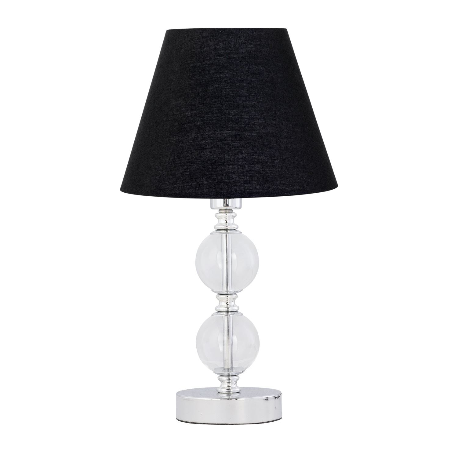 First Choice Lighting Chrome Two Ball Table Lamp with Black Shade in Silver