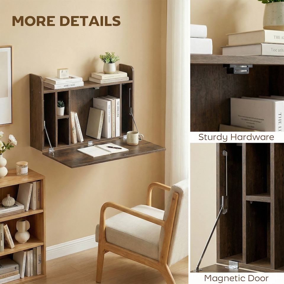 image 1 of HOMCOM Wall Mounted Table w/ Space Saving Storage Compartments