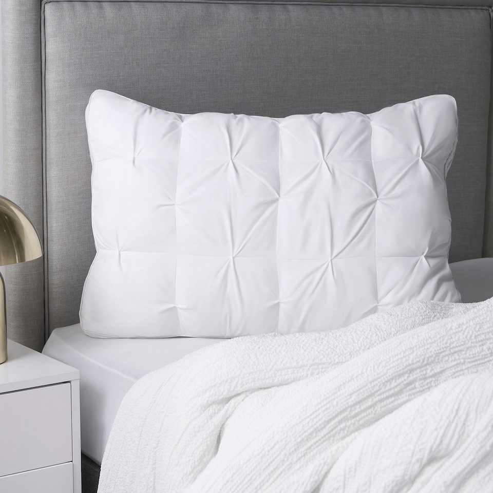 image 1 of OHS Quilted Hotel Cushion Soft Filled Bounce Back Luxury Quality Plump Plush Bed Pillow White | 48 x 74cm