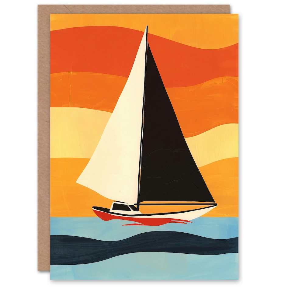 image 1 of Sailboat At Sunset Simple Block Colours Him Her Birthday Card