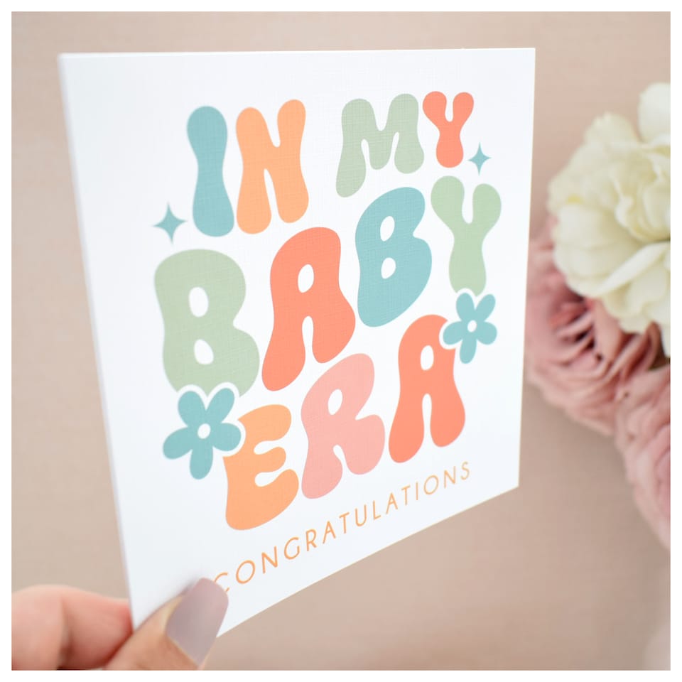 image 1 of In My Baby Era Greeting Card - Congratulations New Baby Mum Retro Cute Shower