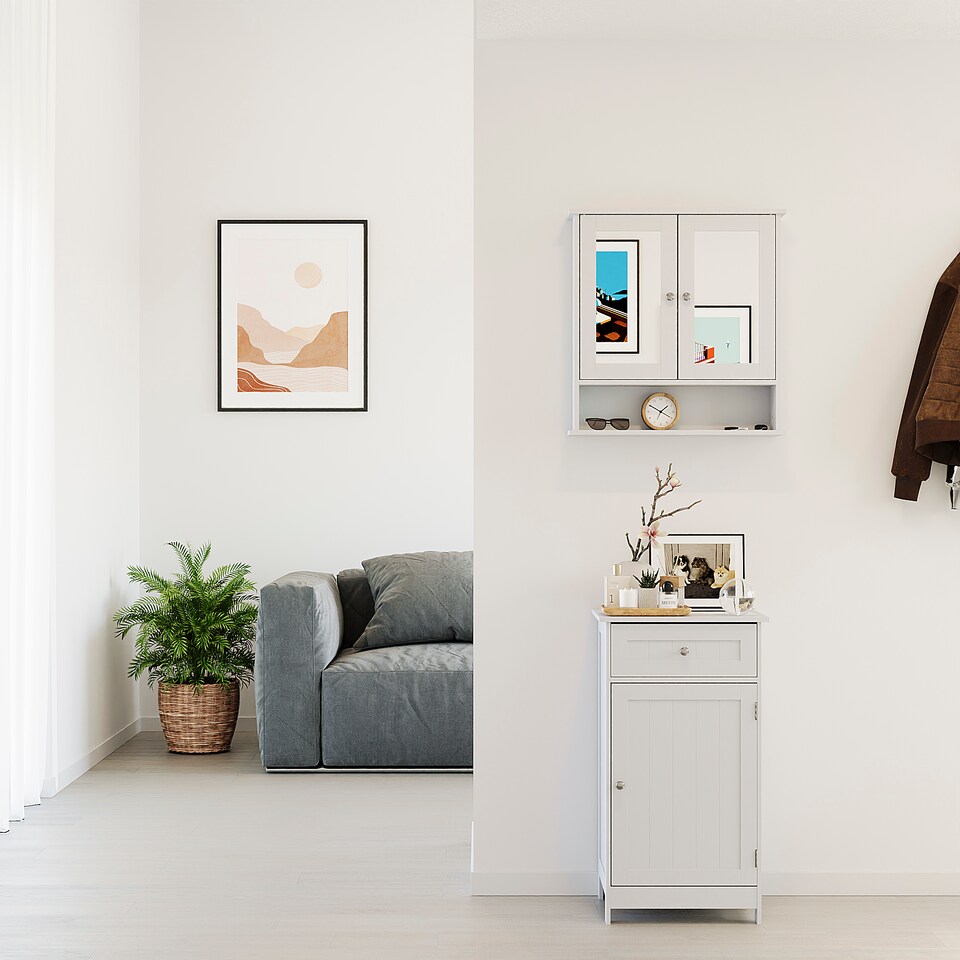 image 1 of Bath Vida Priano 1 Door 1 Drawer Freestanding Bathroom Storage Cabinet, White