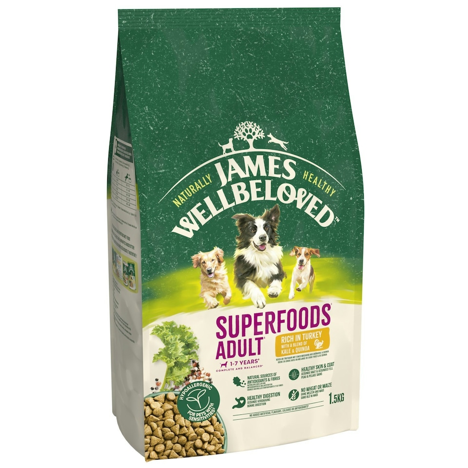 image 1 of James Wellbeloved Superfoods Adult Dry Dog Food Turkey with Kale & Quinoa 4.5kg