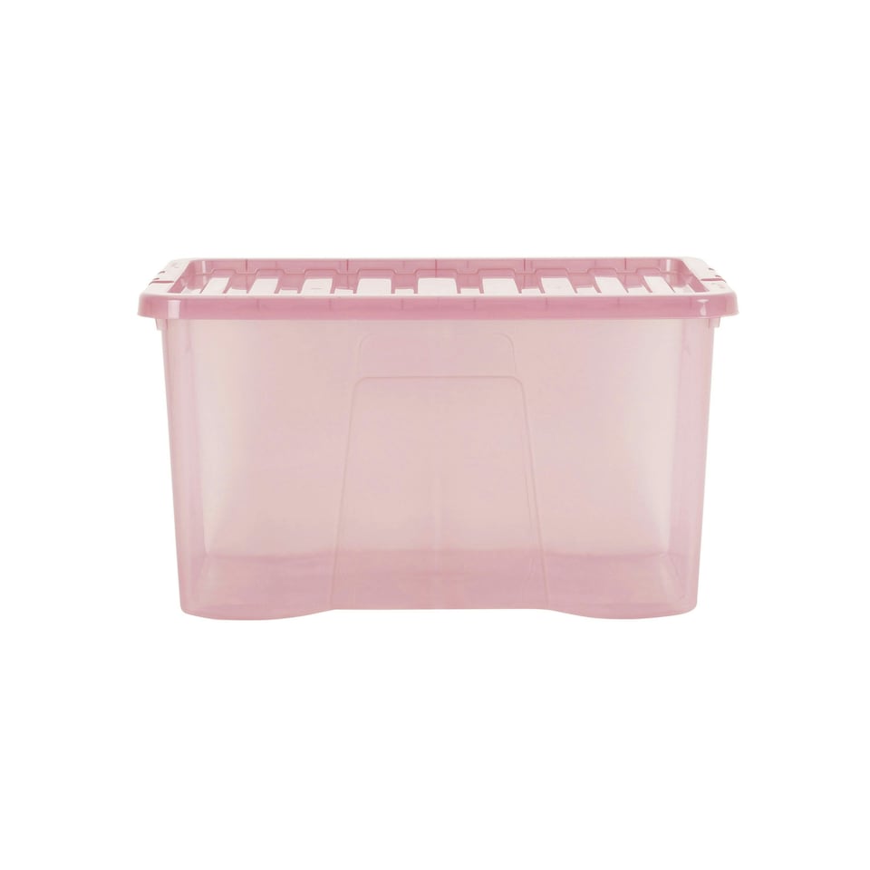 image 1 of Wham Crystal 5 x 60L Stackable Plastic Storage Boxes with Lids Pink