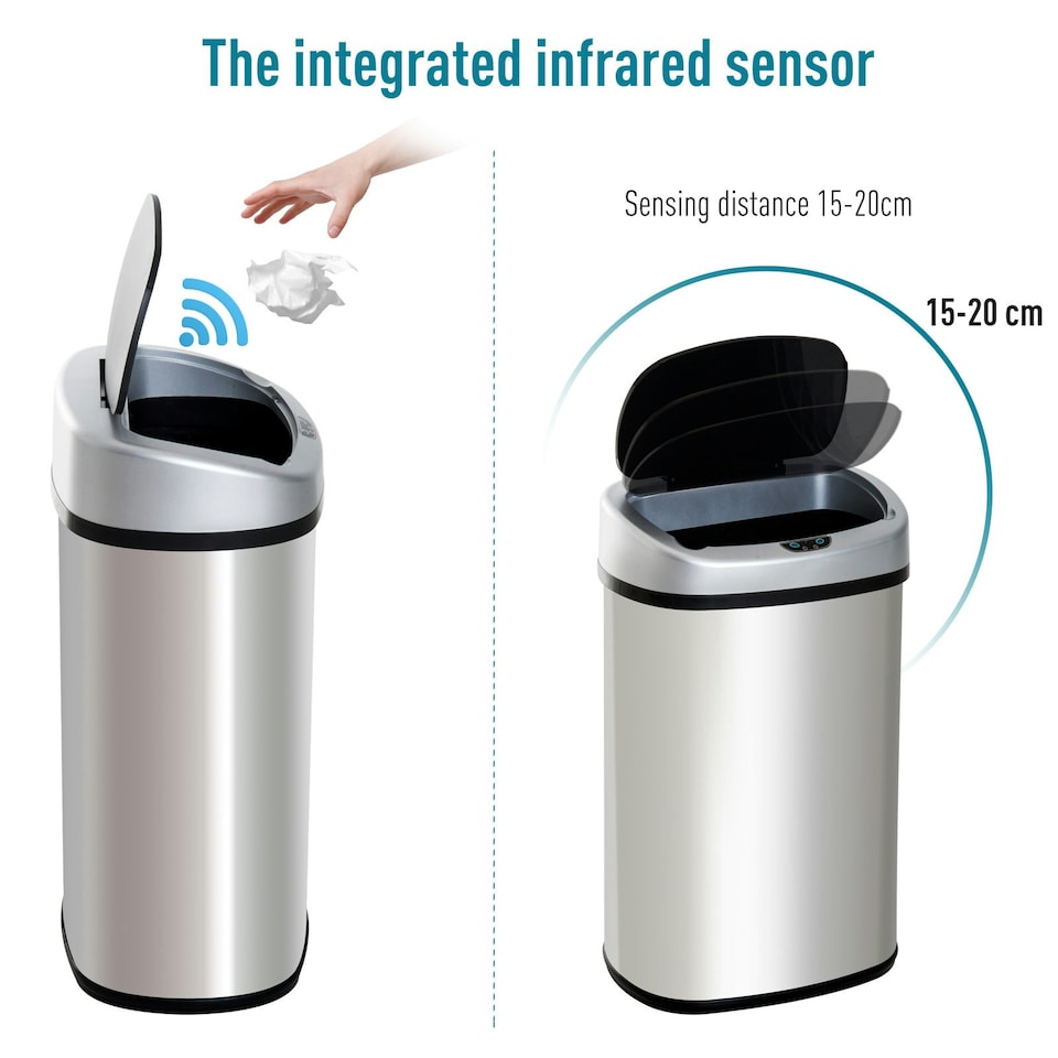 image 1 of HOMCOM 30L Automatic Kitchen Bin with Lid and Infrared Motion Sensor Silver Silver