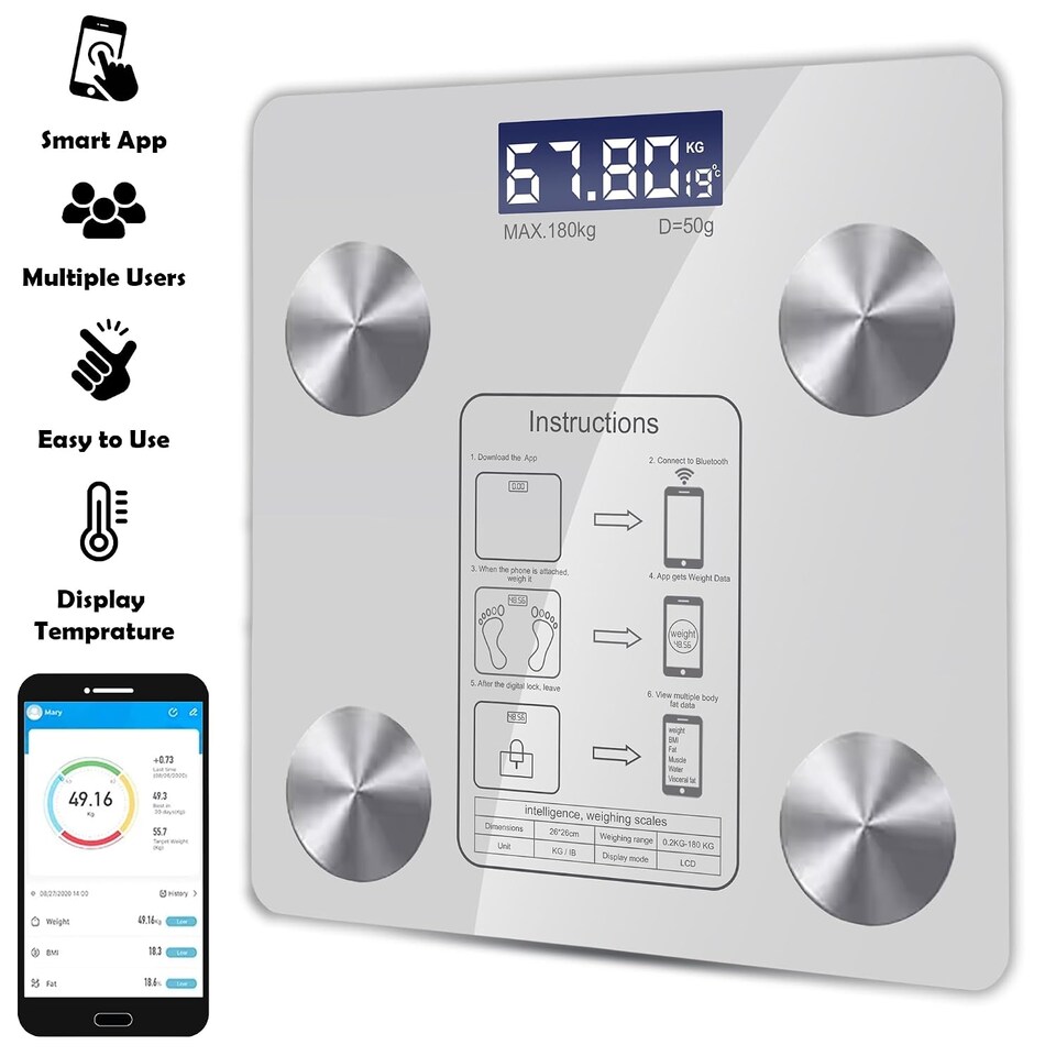image 1 of Smart Bluetooth Weight Scales Bathroom Scales Weighing Body Scale with App Fitness Tracking High Accuracy Body Composition Monitor