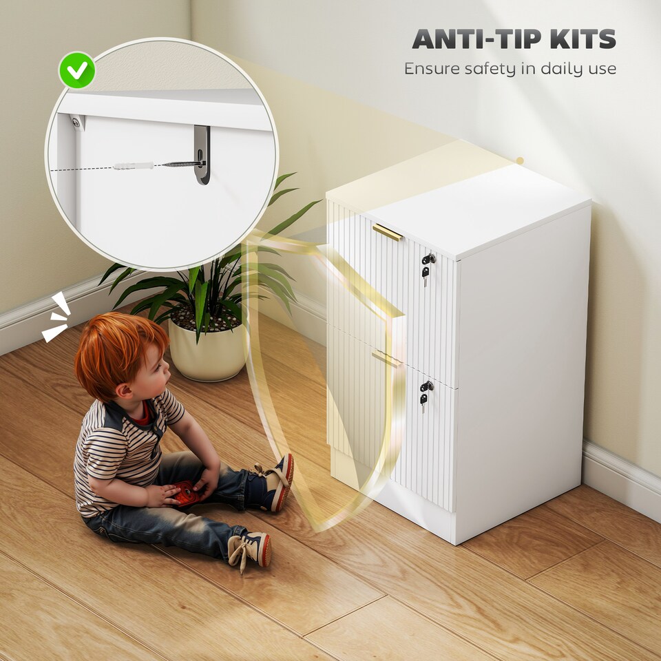 image 1 of Filing Cabinet, File Cabinet with 2 Lockable Drawers and Hanging Rails | White | White | 40 x 40 x 71 cm