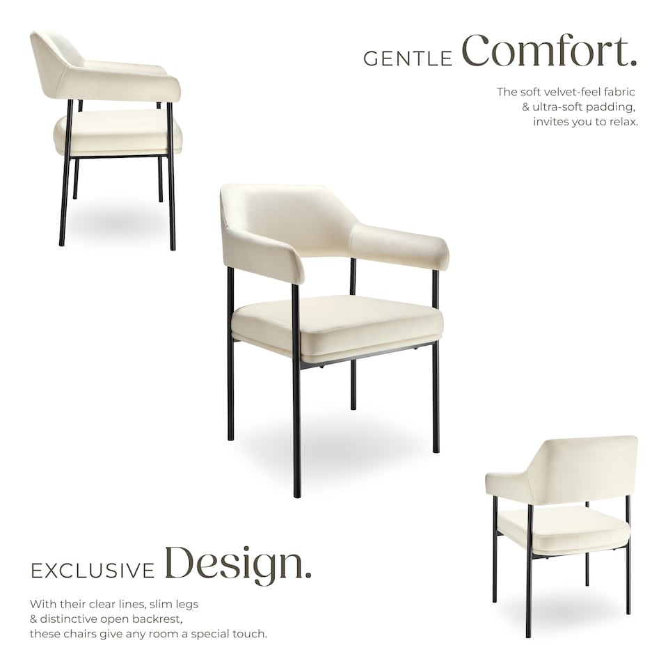 image 1 of Armchair Doe - durable fabric, black powder-coated legs, 120 kg load, 58 x 62 x 85 cm | White | velvet look off-white | 4