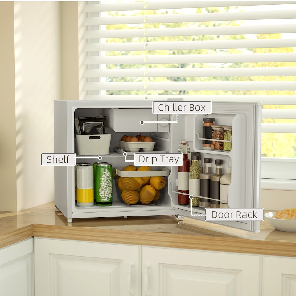 image 1 of HOMCOM 46L Counter Top Fridge Mini Fridge with Lock Chiller Box Cream White