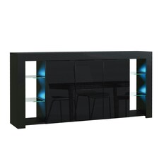 Black Sideboard 164cm Gloss Doors Free LED Modern Storage Unit Black