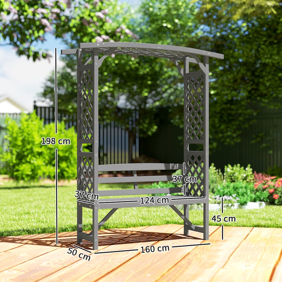 image 1 of Outsunny Garden Bench, Arch Pergola with Natural Wooden Garden Arbour with Seat for VinesClimbing Plants for Outdoor Space, Grey | Grey