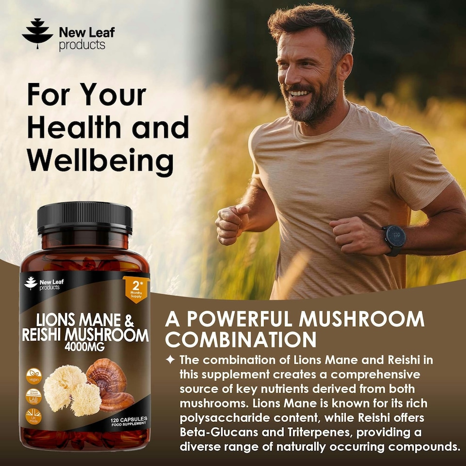 image 1 of Lions Mane and Reishi Mushroom Capsules - Mood & Anxiety Support - Vegan 120 Capsules