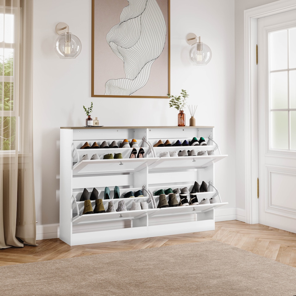 image 1 of Vida Designs 4 Drawer Shoe Cabinet Hallway Home Entrance Storage Unit - White & Oak