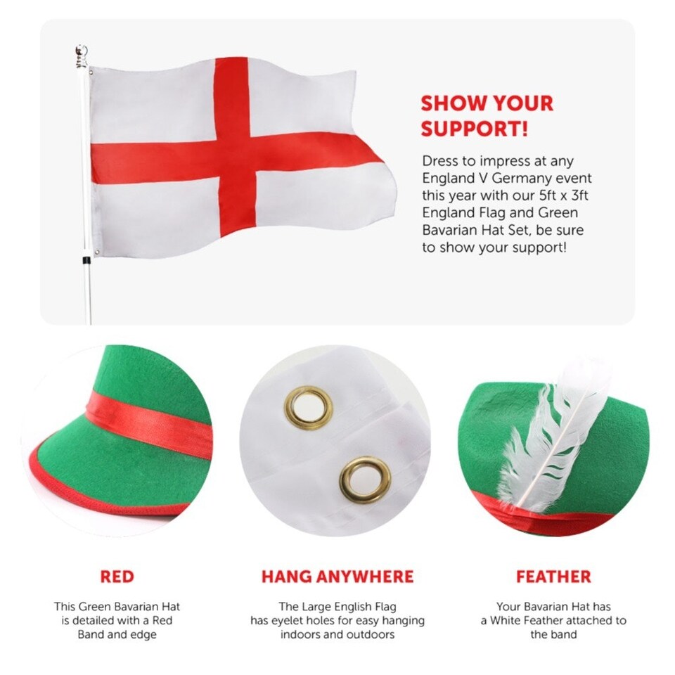 image 1 of England Flag + Green Bavarian Hat | Green | One Size