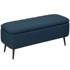 HOMCOM Storage Ottoman Bench, Linen Fabric Footstool with Steel Legs Blue