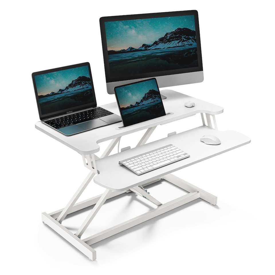 image 1 of VonHaus Height Adjustable White Standing Desk Converter, 80cm Length | White