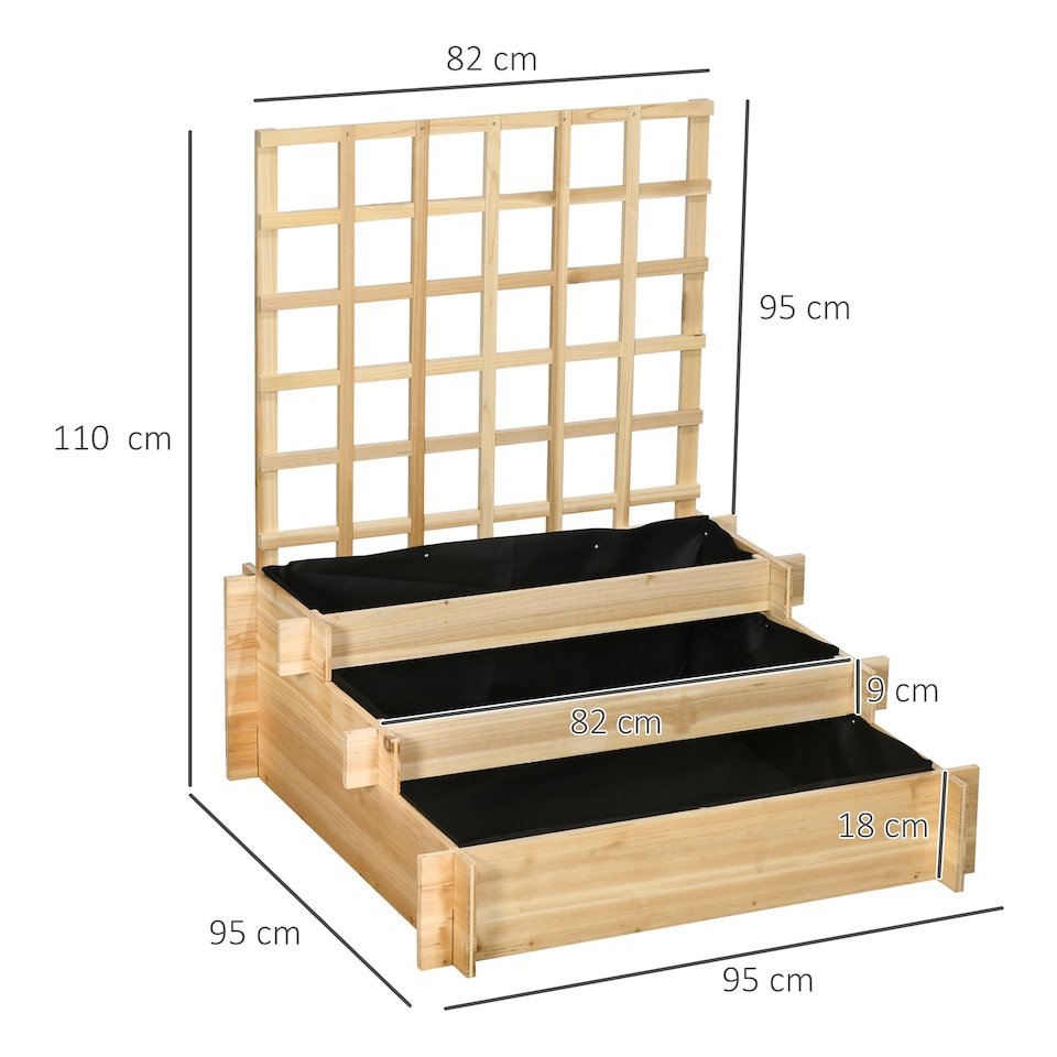 image 1 of Outsunny 3 Tier Wooden Garden Planters with Trellis for Vine Climbing Plants