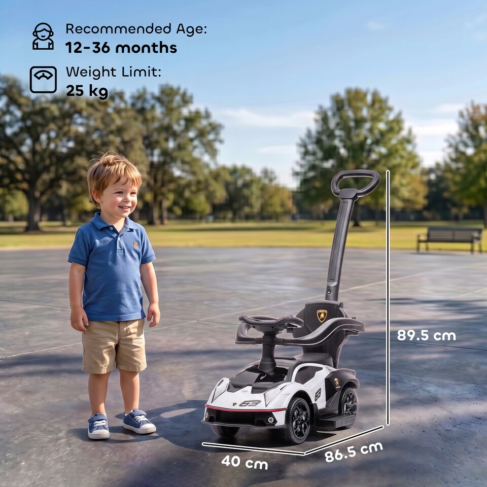 image 1 of AIYAPLAY Lamborghini 2 in 1 Baby Ride on Push Car Toddler Push Along Car, White | White | White