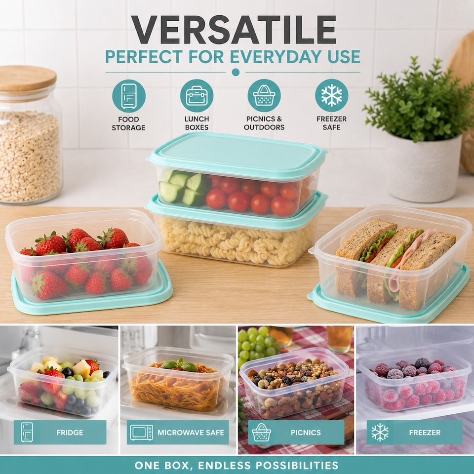 image 1 of Wham Food Storage Container Lunch Box Plastic Kitchen Tub With Lid 2L Set of 3