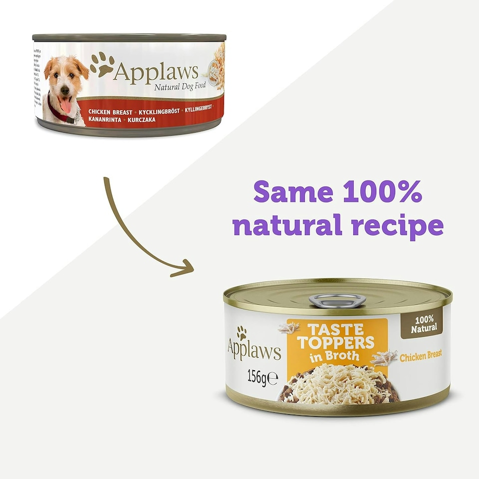 image 1 of Applaws 100% Natural Wet Dog Food Tins, Chicken Breast with Rice in Broth, 156g (Pack of 12)