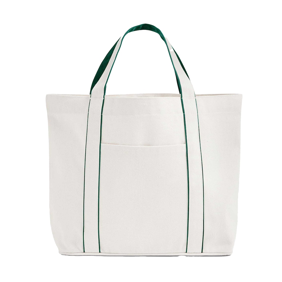 image 1 of Westford Mill Courtside Medium Tote Bag | White | Soft White/Bottle Green | One Size | 1