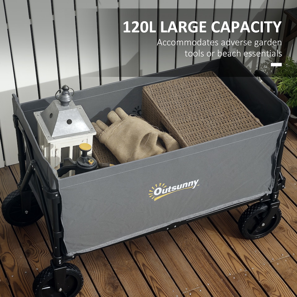 image 1 of Outsunny 120L Folding Collapsible Wagon with Adjustable Handle, Black