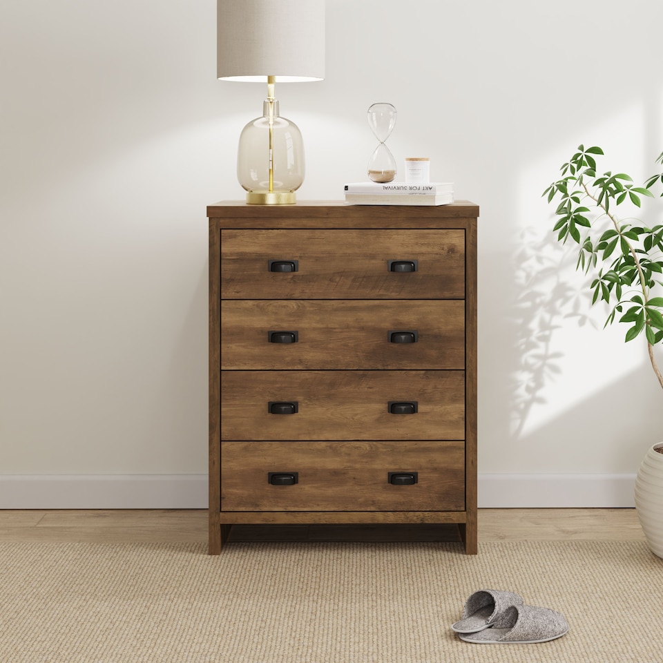 image 1 of Boston 4 Drawer Chest of Drawers | Brown | Knotty Oak