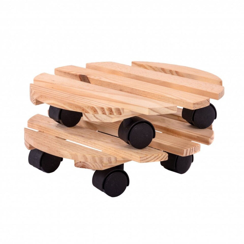 image 1 of Set of 2 30cm Wooden Plant Flower Pot Mobile Mover Trolley Stands