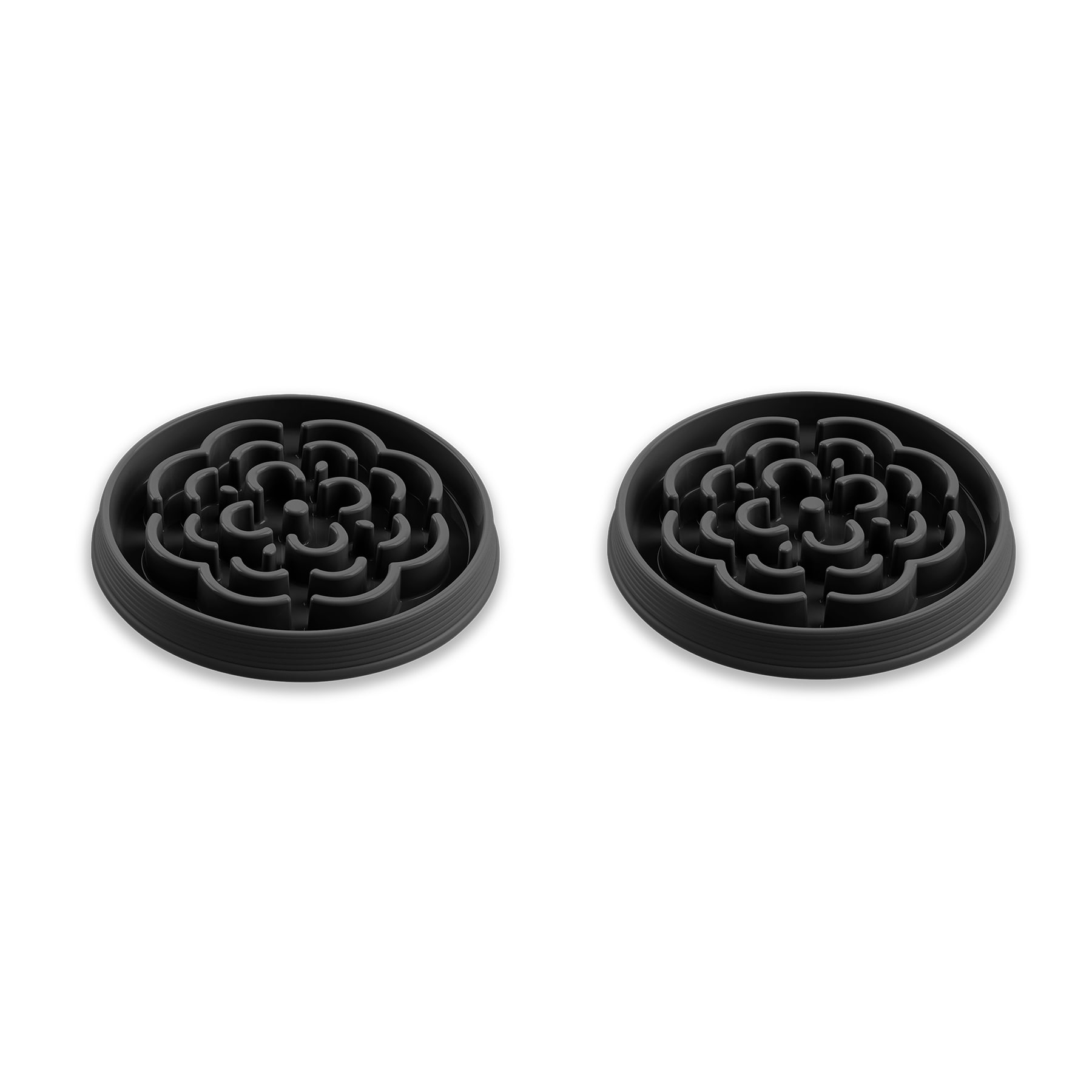 Slow Chow Medallion Slow Feeder Bowl Set of 2, Black â Medium 3 Cup Capacity Plastic Pet Bowls, BPA Free Anti-Skid Dog Feeding Bowls