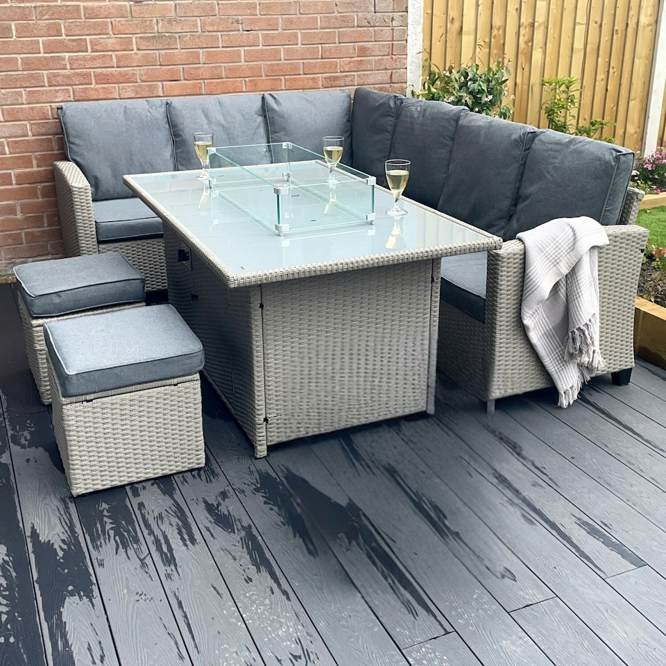 image 1 of The Conwy 8 Seat Corner Gas Firepit Rattan Dining Set