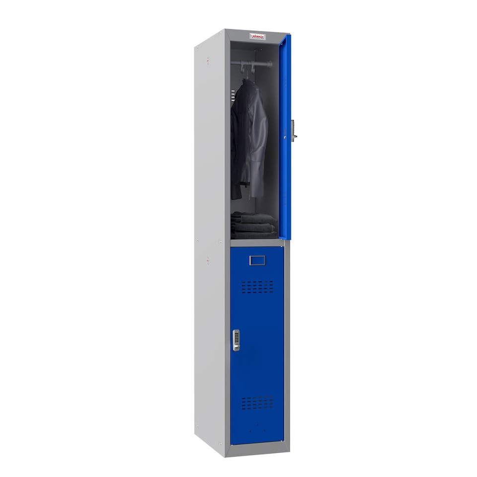 image 1 of Phoenix PL Series PL1233GBE 1 Column 2 Door 300mm Deep Personal locker Grey Body/Blue Doors with Electronic Lock