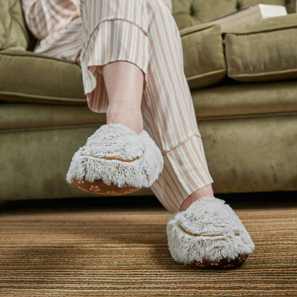 image 1 of Warmies Microwavable Slippers One Size Marshmallow Beige Colour