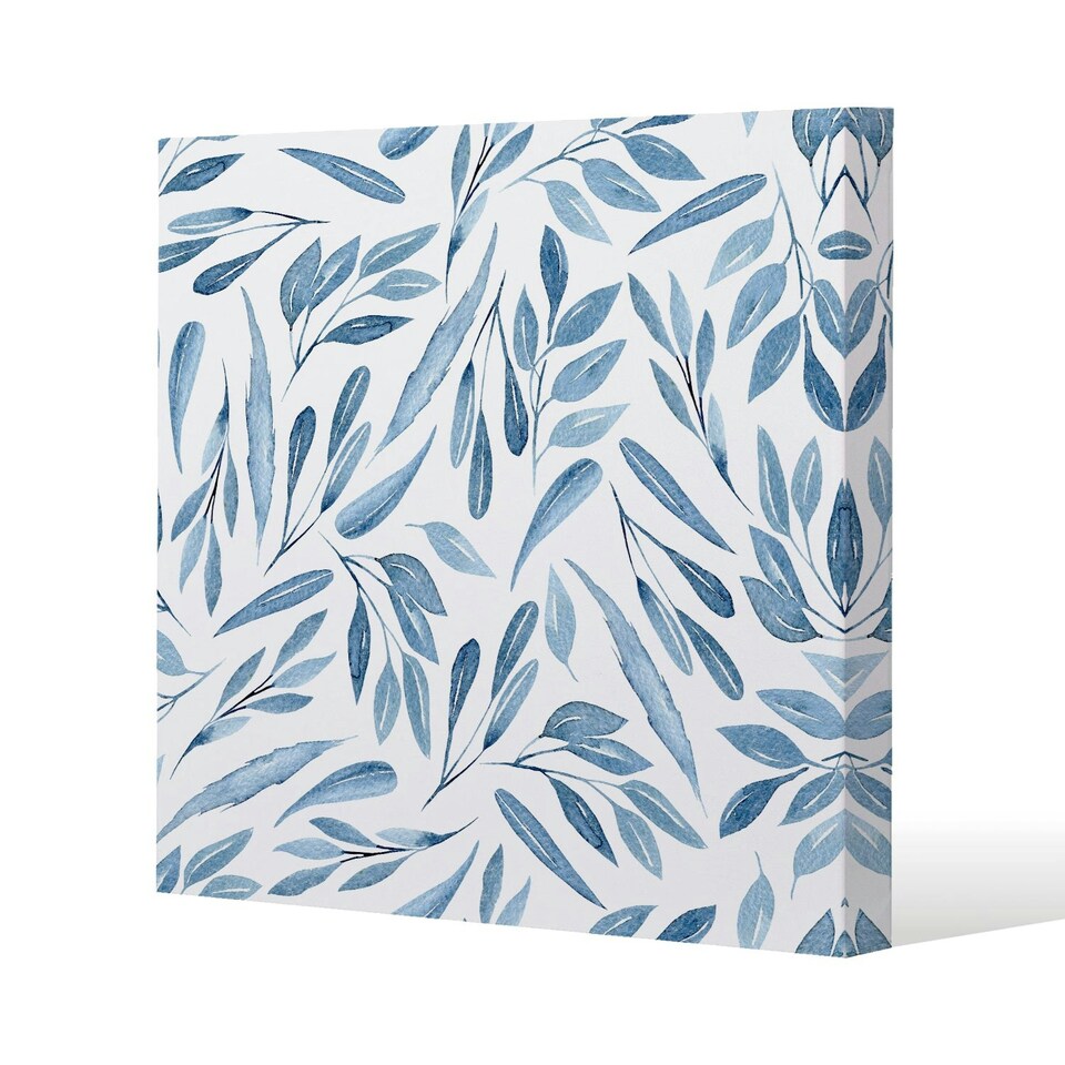 image 1 of watercolour blue branches with leaves (Canvas Print) 90 x 90 x 4cm