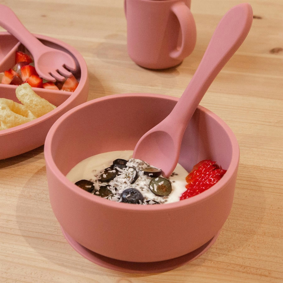 image 1 of Tiny Dining Baby Silicone Suction Bowl with Lid - Dusty Rose Pink