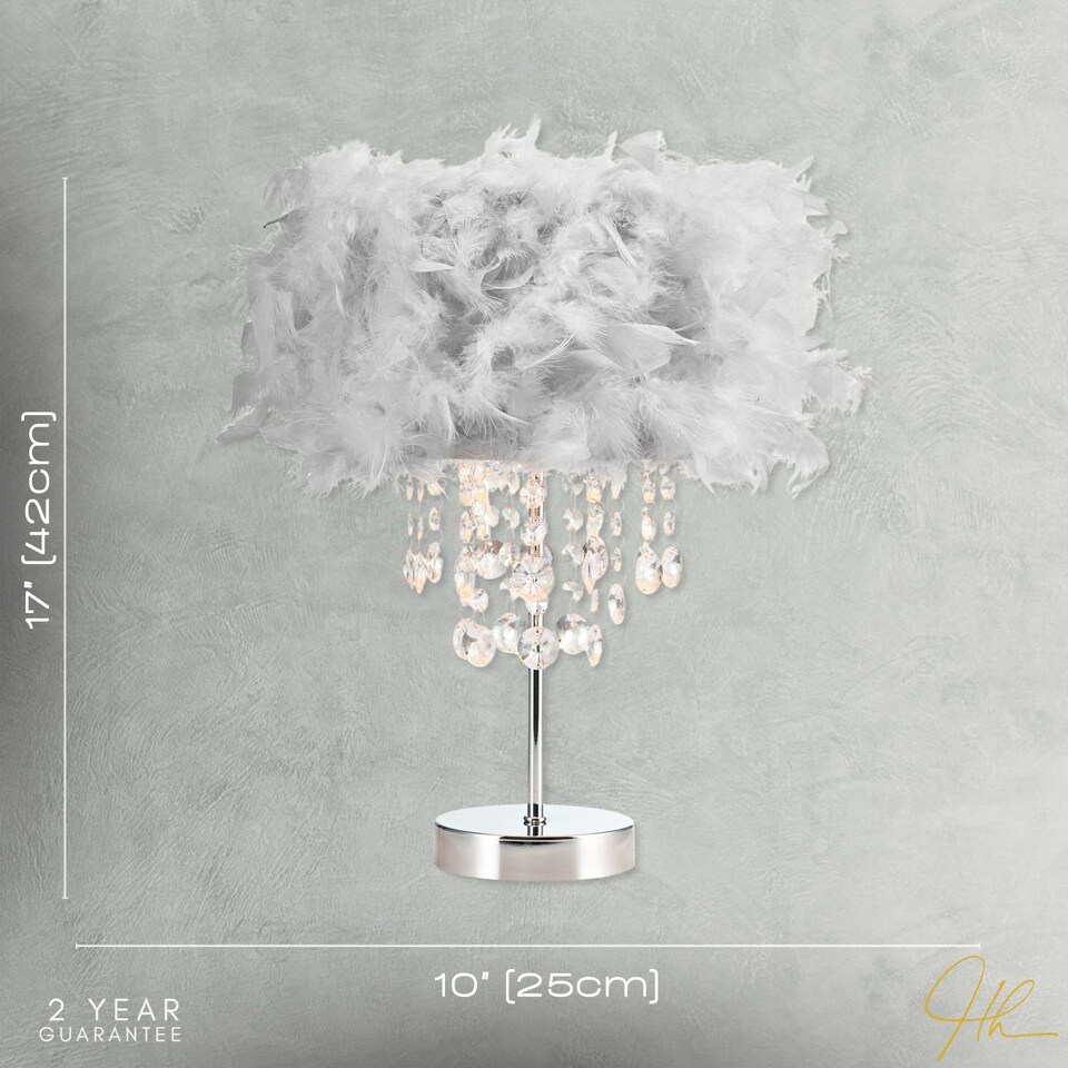 image 1 of Chandelier Style Soft Grey Feather Table Lamp with Waterfall Drops