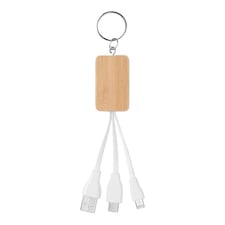 MidOcean Clauer Bamboo 3 in 1 Keyring Charging Cable - Wood - One Size
