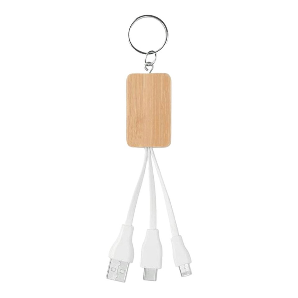 image 1 of MidOcean Clauer Bamboo 3 in 1 Keyring Charging Cable - Wood - One Size
