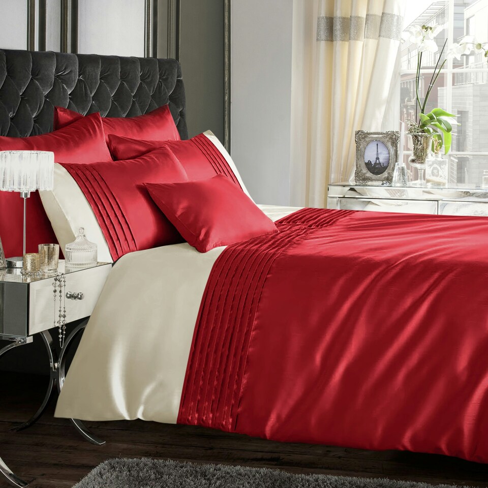 Intimates Perez Faux Silk Duvet Cover & Pillowcase Set Red | Red | Single