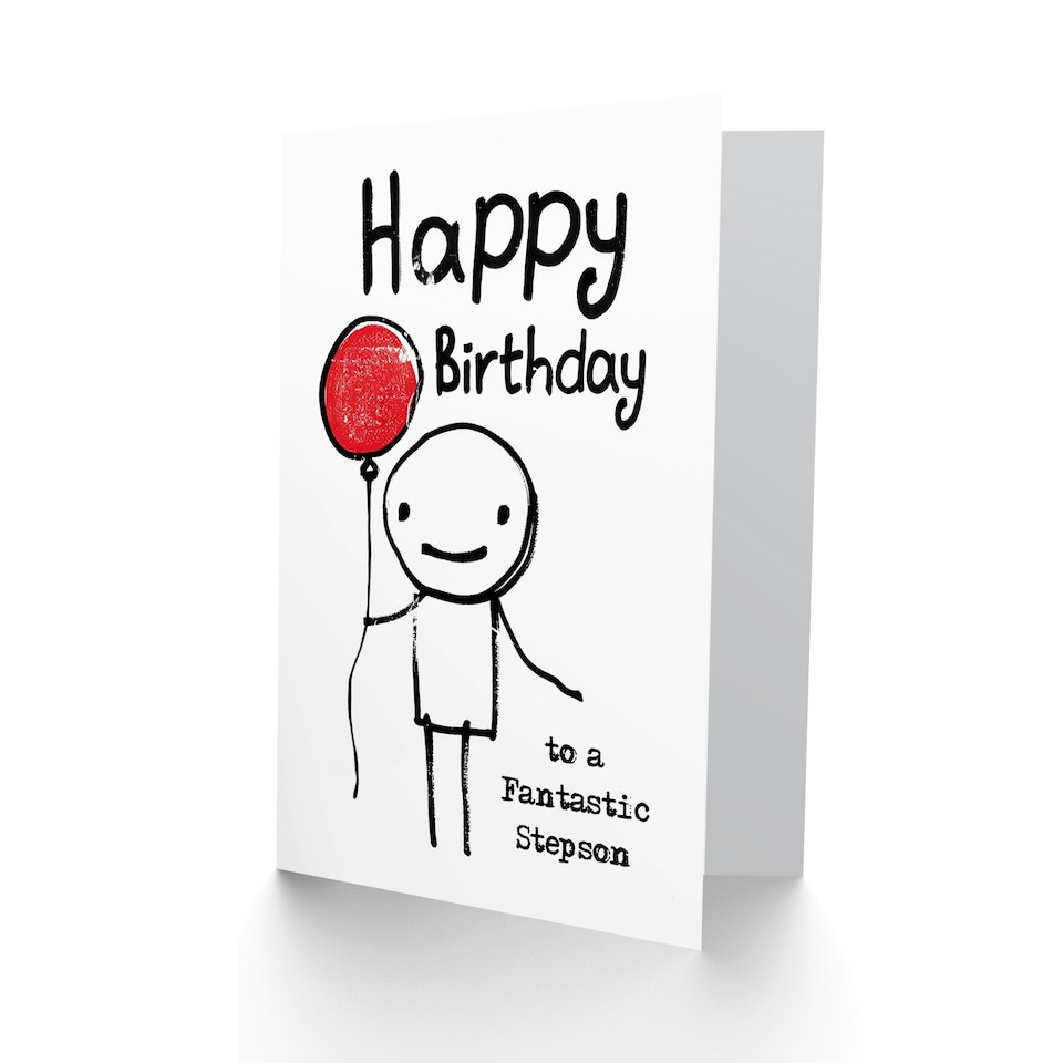 image 1 of Fantastic Step Son Stick Man Red Balloon Birthday Card