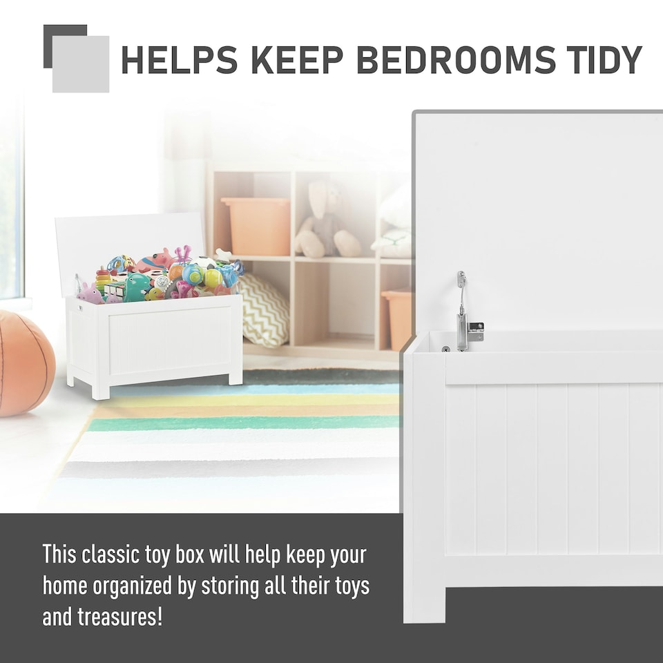 image 1 of HOMCOM Storage Box Toy Chest Cabinet Unit Organizer with Safety Hinges White