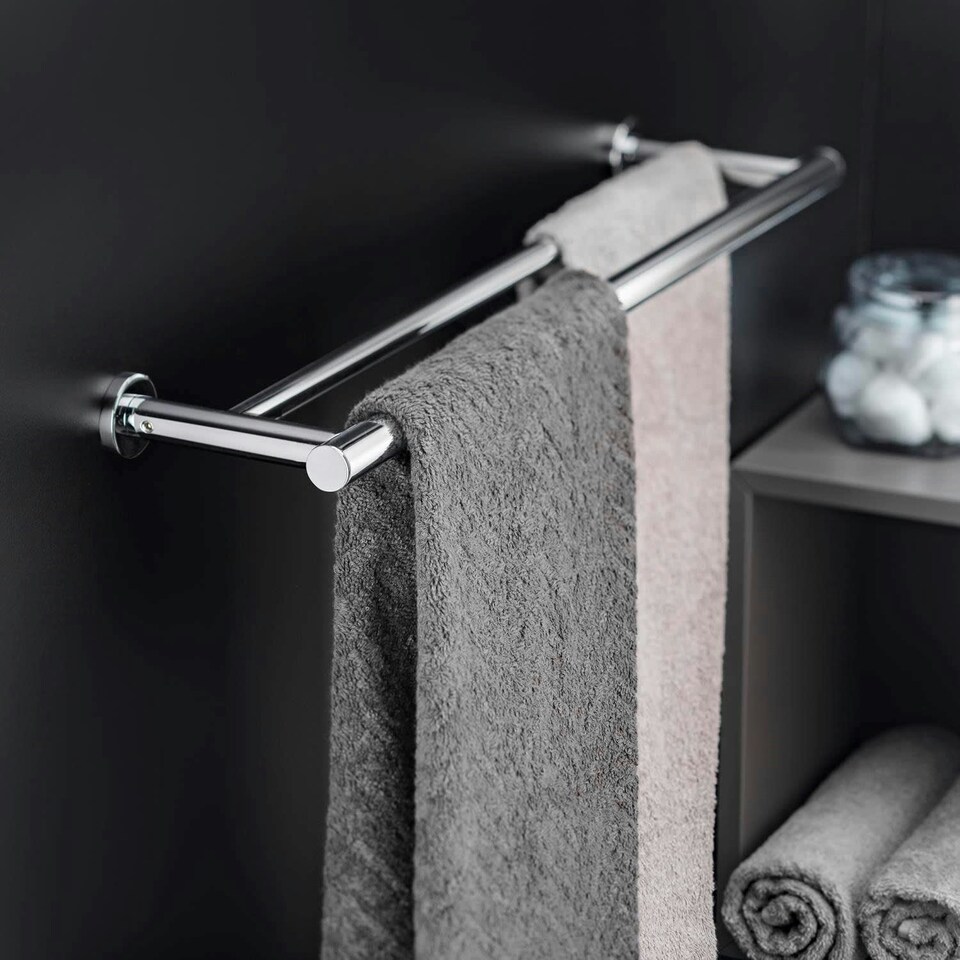 image 1 of Cosmic Wall Mounted Double Towel Round Rail with Elegant Chrome Finish Grey
