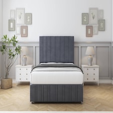 Sloomy Langston Steel Plush Divan Bed With Mattress 2 Drawers Right Side With 26" Strutted Headboard & 12" Matching Footboard 4' Small Double | Grey | Steel | Small Double | 1