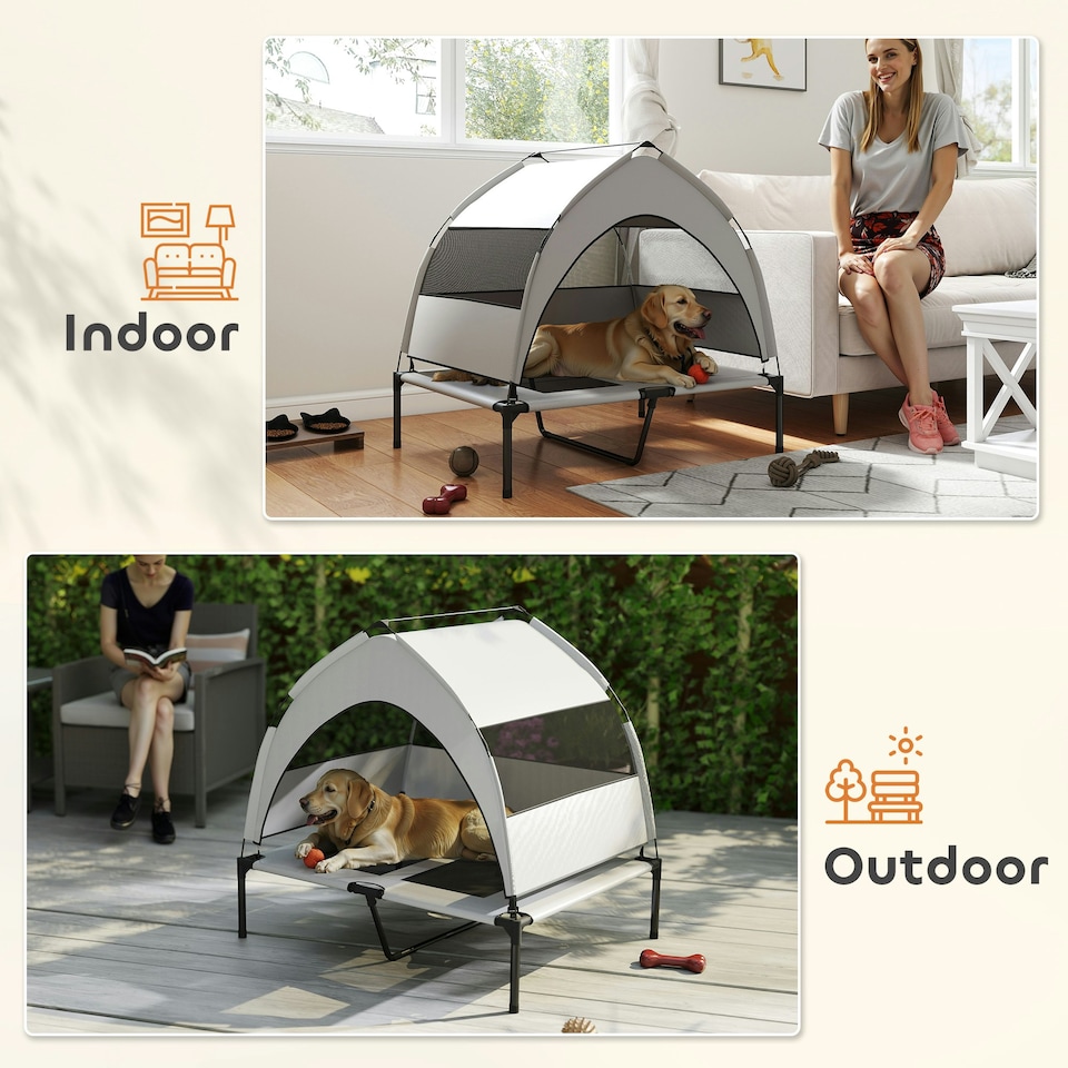 image 1 of PawHut Portable Elevated Dog Bed with Removable Canopy, 92 x 75 x 89 cm Grey | M