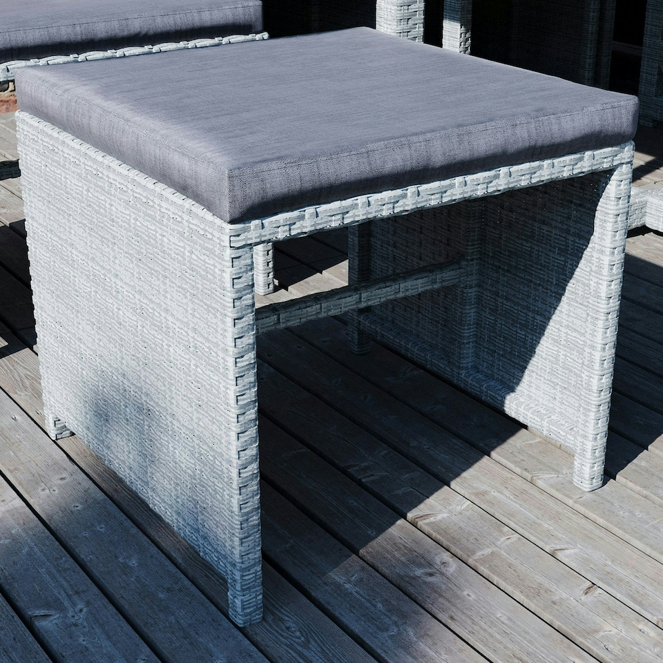 image 1 of Garden Vida Cuba 10 Seater Rattan Set Folding Chair Stool Dining Table Outdoor Garden Furniture, Grey